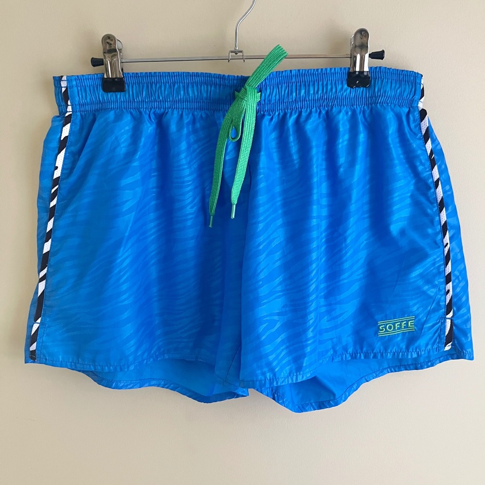 Soffe Shorts Women's Medium Blue Running Lightweight Zebra Retro Gym Summer